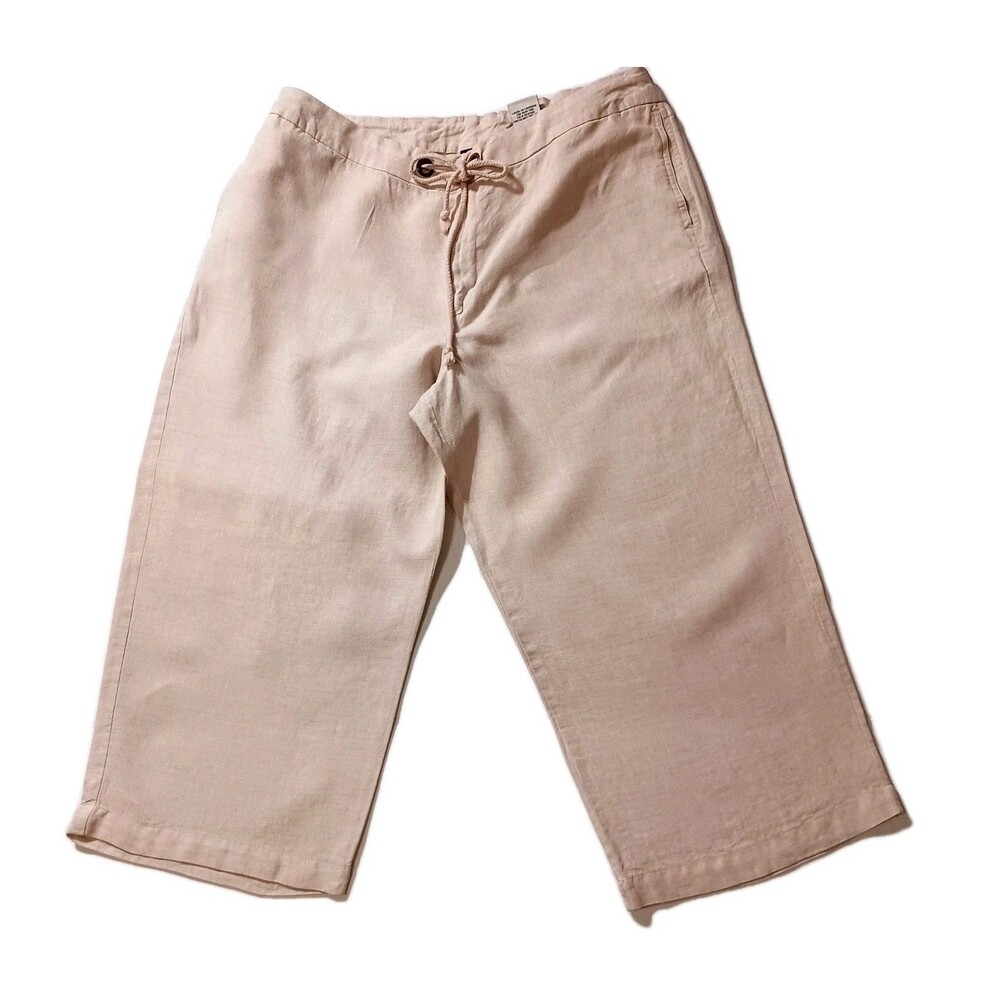 Jamaica Bay Women's 100% Linen Cropped Casual Boho Pants Size 16